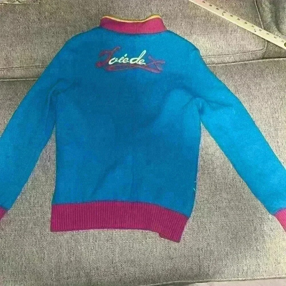 JDX 1/4 Zip Pullover Sweater Lined Wool Blue Pink Bunny Design Sz Large. sku070 - Picture 6 of 6